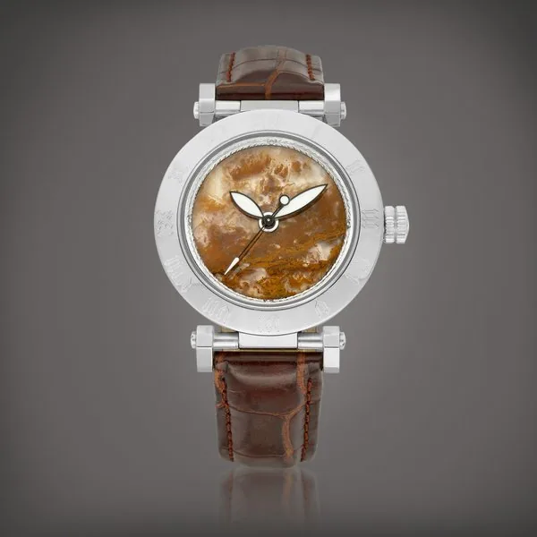 Zannetti A stainless steel wristwatch with brown hardstone dial, Circa 2005  |   精鋼腕錶，備棕色硬石錶盤，約2005年製