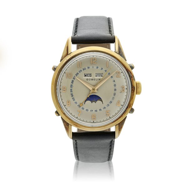 Gübelin A yellow gold triple calendar wristwatch with moon phases, Circa 1970