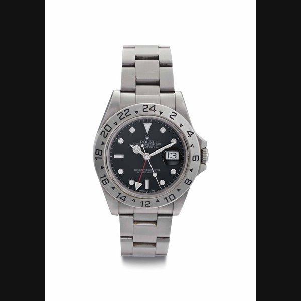 Rolex Rolex. A Stainless Steel Wristwatch with Date, Center Seconds, and Bracelet SIGNED ROLEX, OYSTER PERPETUAL DATE, EXPLORER II, REF. 16570, CASE NO. L255262, CIRCA 1989