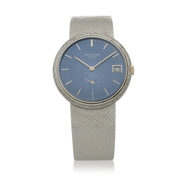 Patek Philippe Retailed by Gübelin:  Ref. 3445/6  White gold bracelet watch with date  Circa 1971