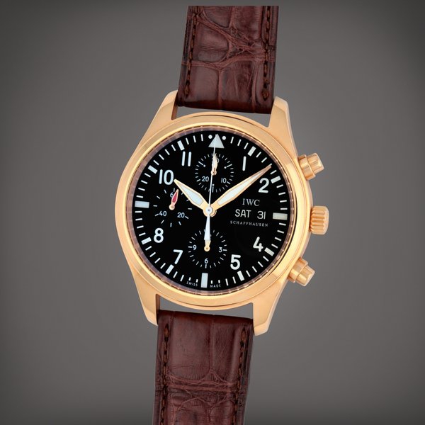 IWC Pilot's Watch, Reference 371713 | A pink gold chronograph wristwatch with day and date | Circa 2009