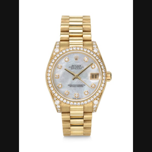 ROLEX, YELLOW GOLD AND DIAMOND-SET ‘DATEJUST’ WITH DIAMOND-SET MOTHER OF PEARL DIAL, REF. 178158