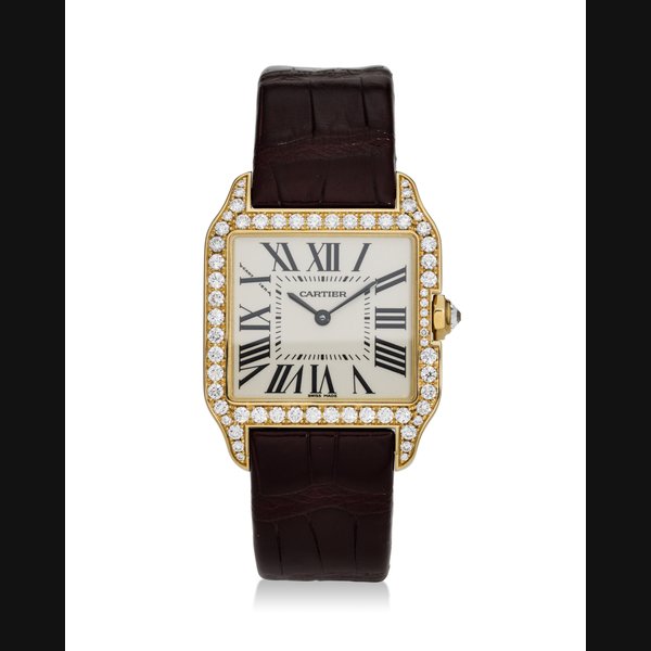 CARTIER, REF. WH100351, SANTOS DUMONT, AN 18K ROSE GOLD AND DIAMOND-SET CUSHION-SHAPED QUARTZ WRISTWATCH