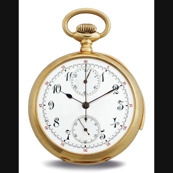 SWISS. AN 18K GOLD OPENFACE MINUTE REPEATING CHRONOGRAPH KEYLESS LEVER POCKET WATCH UNSIGNED, NO. 23002, CIRCA 1900