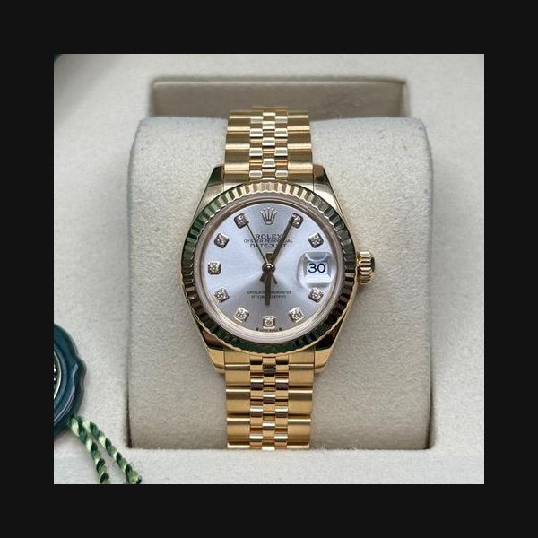 Rolex Rolex Lady-DatejustNEW 2026 Silver Diamond Dial 18K Yellow Gold Fluted Bezel Jubilee Bracelet