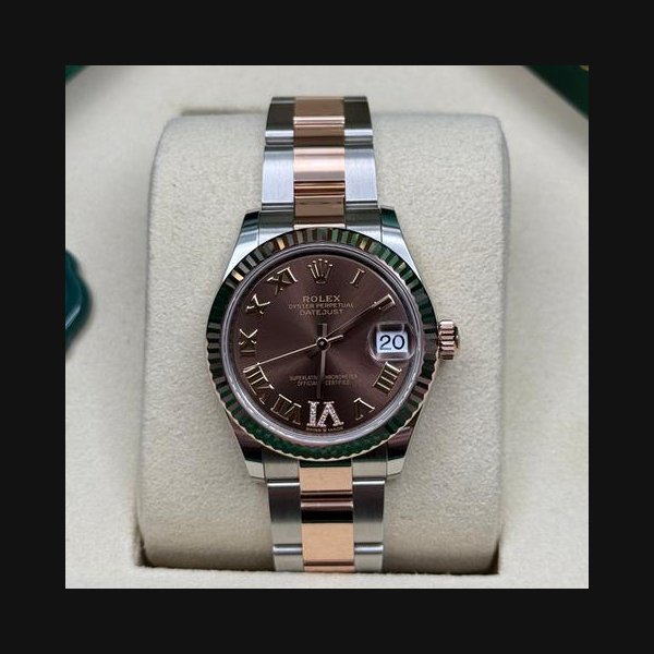 Rolex Datejust31 NEW 2025 Chocolate Roman Diamond 6 Dial Two Tone Rose Gold Oyster Bracelet Ref. 278271