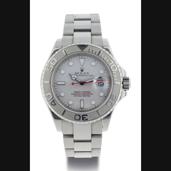 ROLEX. A FINE STAINLESS STEEL AUTOMATIC WRISTWATCH WITH DATE, CENTER SECONDS AND PLATINUM DIAL AND BEZEL SIGNED ROLEX, YACHT-MASTER, CASE NO. F325709, REF. 16622, CIRCA 2004