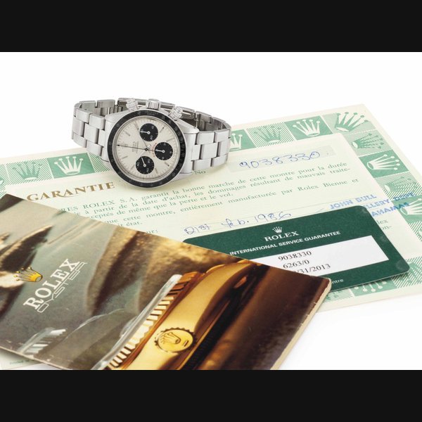 Rolex Rolex. A Fine and Rare Stainless Steel Chronograph Wristwatch with Bracelet and Guarantee SIGNED ROLEX, OYSTER COSMOGRAPH, DAYTONA, REF. 6263, CASE NO. 9'038'330, CIRCA 1985