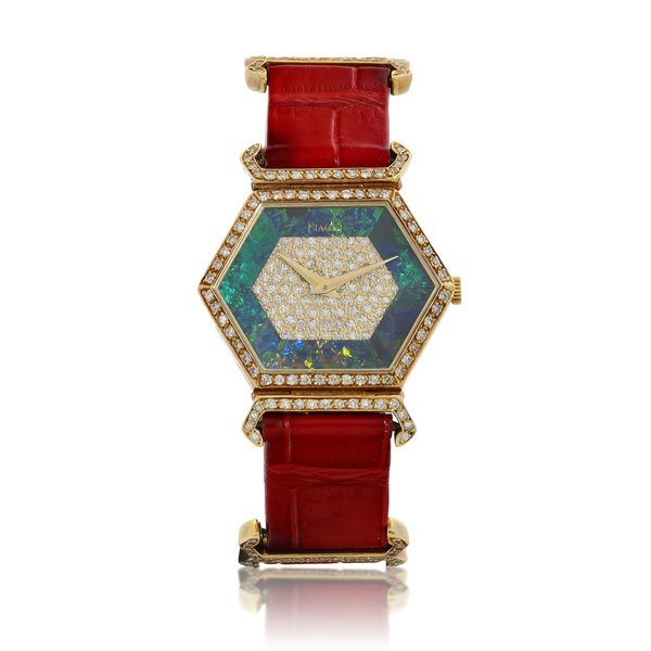 Piaget Reference 9558 DB | A yellow gold and diamond-set wristwatch with opal dial, Circa 1980 | 伯爵 型號9558 DB | 黃金鑲鑽石腕錶，備蛋白石錶盤，約1980年製 · 9558