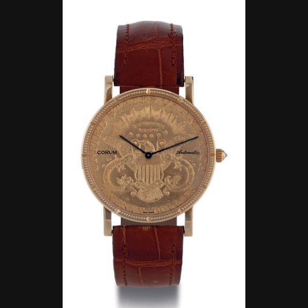 CORUM. AN 18K GOLD AUTOMATIC COIN WRISTWATCH SIGNED CORUM, MOVEMENT NO. 535793, CASE NO. 701265, CIRCA 2000