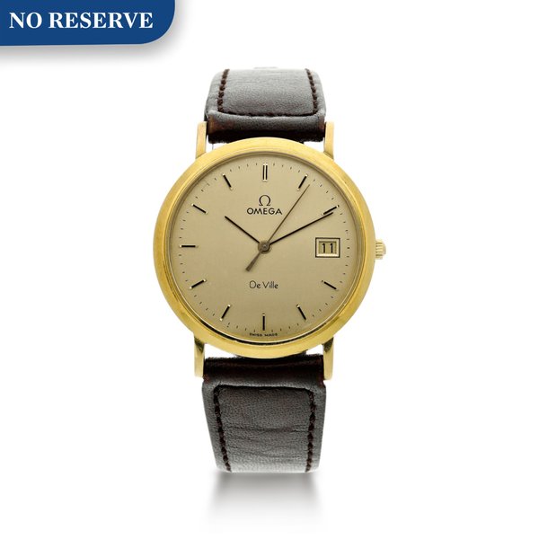 Omega DE VILLE A YELLOW GOLD WRISTWATCH WITH DATE, CIRCA 1980