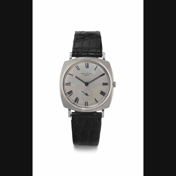 Patek Philippe. A Fine and Rare 18k White Gold Cushion-Shaped Automatic Wristwatch SIGNED PATEK PHILIPPE, GENÈVE, REF. 3525, MOVEMENT NO. 1'116'125, CASE NO. 519'098, MANUFACTURED IN 1968