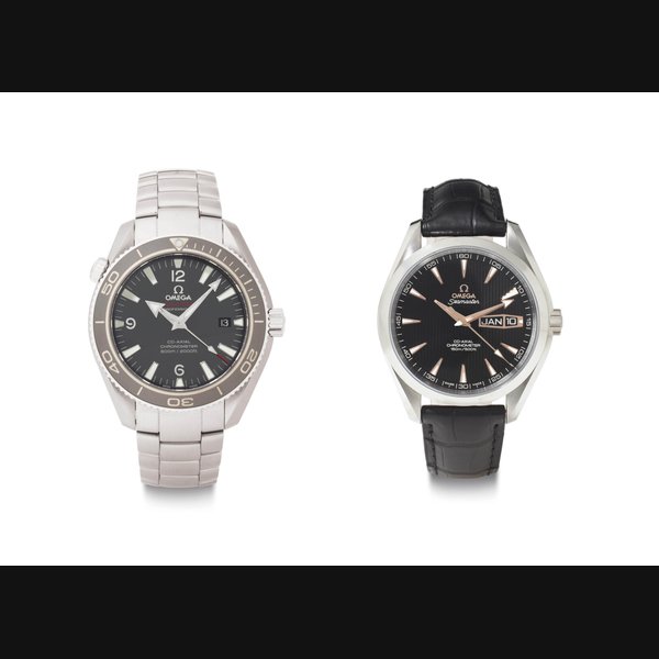 Omega. A Lot of Two Seamaster Co-Axial Chronometer Wristwatches THE FIRST SIGNED SEAMASTER PLANET OCEAN, CASE NO. 84'592'332, THE SECOND SIGNED SEAMASTER AQUA TERRA, CASE NO. 84'879'735, BOTH CIRCA 2010