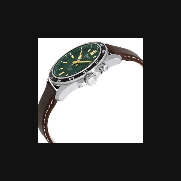 Seiko SeikoKinetic Green Dial Brown Leather Men's Watch SKA791