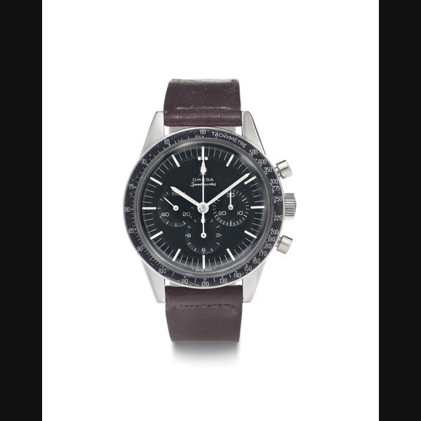 Omega Omega. A Fine and Rare Stainless Steel Chronograph Wristwatch SIGNED OMEGA, SPEEDMASTER, REF. ST105003, MOVEMENT NO. 24'002'104, CIRCA 1965