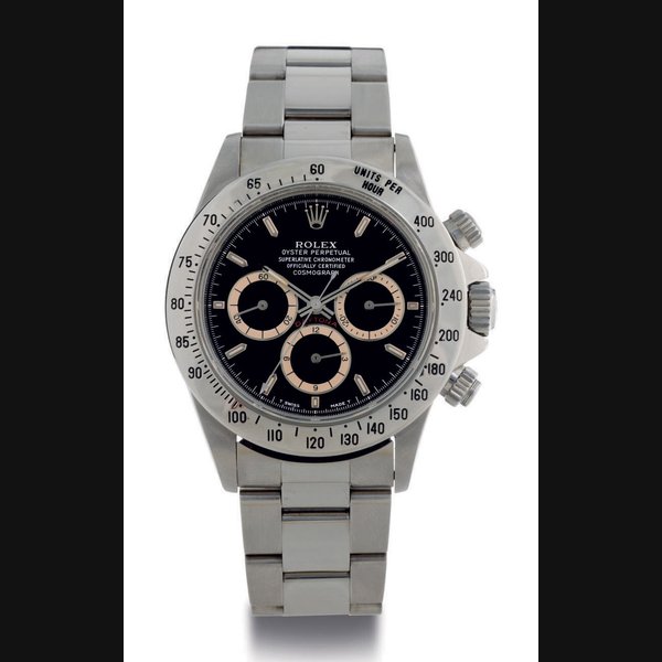 ROLEX. A STAINLESS STEEL AUTOMATIC CHRONOGRAPH WRISTWATCH WITH BRACELET SIGNED ROLEX, OYSTER PERPETUAL, COSMOGRAPH DAYTONA, CASE NO. N132640, REF. 16520, CIRCA 1991