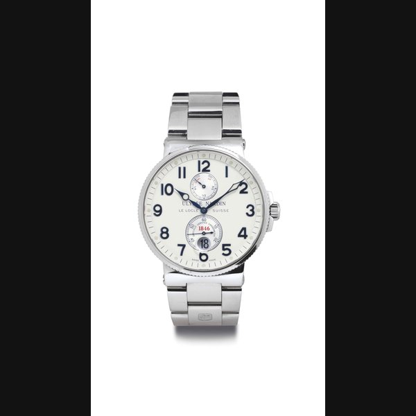 ULYSSE NARDIN. A STAINLESS STEEL AUTOMATIC WRISTWATCH WITH DATE, UP-AND-DOWN INDICATION AND BRACELET SIGNED ULYSSE NARDIN, 1846, MARINE CHRONOMETER, NO. 4206, REF. 263-66, CIRCA 2006