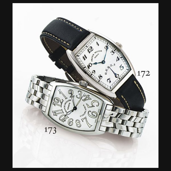 FRANCK MULLER. A STAINLESS STEEL TONNEAU AUTOMATIC WRISTWATCH WITH CENTER SECONDS AND BRACELET SIGNED FRANCK MULLER, GENEVE, "CASABLANCA", N0. 242 H, CIRCA 1993