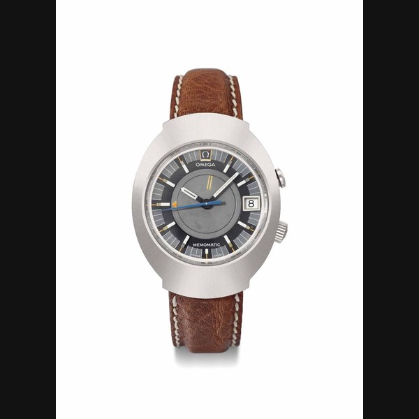 Omega. A large stainless steel cushion-shaped automatic wristwatch with sweep centre seconds, date and alarm SIGNED OMEGA, MEMOMATIC, SEAMASTER MEMOMATIC MODEL, REF. 166.071, MOVEMENT NO. 31'330'936, MANUFACTURED IN 1971