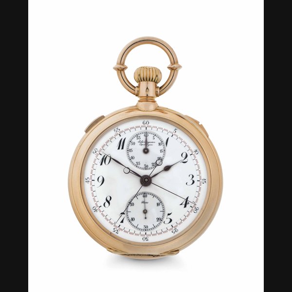 Jules Jurgensen. A Fine and Rare 18k Pink Gold Openface Keyless Lever Split-Seconds Chronograph Presentation Watch with Double Registers SIGNED JULES JURGENSEN, COPENHAGEN, NO. 15'635, CIRCA 1915
