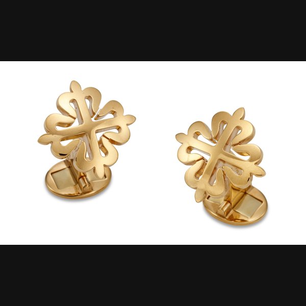 PATEK PHILIPPE, A PAIR OF 18K ROSE GOLD CALATRAVA CROSS CUFFLINKS