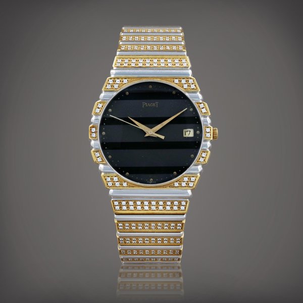 Piaget Polo, reference 15661 C725 Montre bracelet en or jaune et blanc sertie de diamants avec date | Yellow and white gold diamond-set bracelet watch with date Vers 1980 | Circa 1980