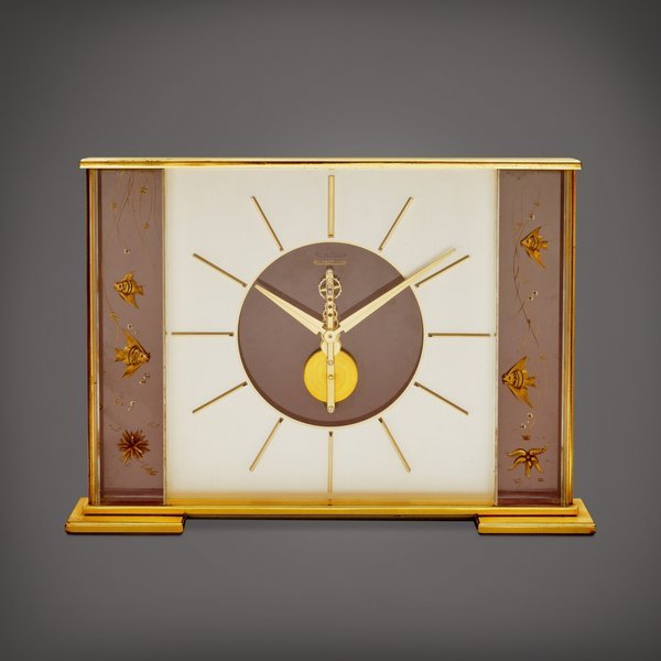 Jaeger-LeCoultre In-line Marina | A gilt brass table clock with 8 days power reserve, Circa 1960 | 積家 | In-line Marina | 鍍金銅製座鐘，備八天動力儲備顯示，約1960年製