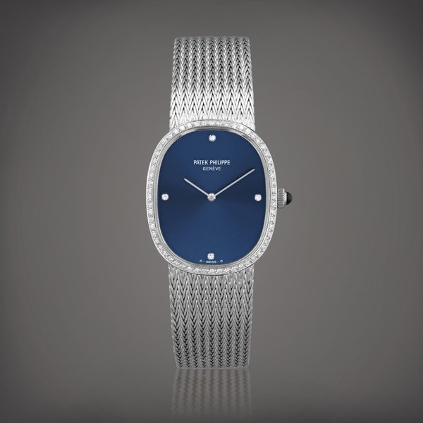 Patek Philippe Ellipse, reference 3849/4G-050     Montre bracelet en or blanc sertie de diamants |  White gold and diamond-set bracelet watch     Vers 1985 |  Circa 1985