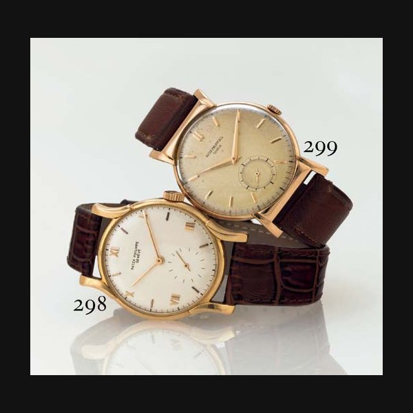 PATEK PHILIPPE. A RARE 18K PINK GOLD WRISTWATCH WITH UNUSUAL LUGS SIGNED PATEK PHILIPPE, GENEVE, MOVEMENT NO. 968582, CASE NO. 512060, REF. 1596, MANUFACTURED IN 1951
