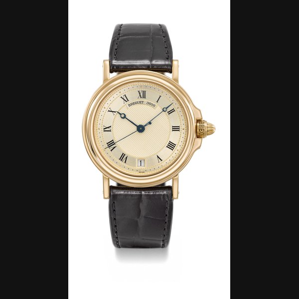 Breguet. An attractive 18K gold automatic wristwatch with sweep centre seconds, date and two-tone champagne dial Signed Breguet, Automatique, No. 3916, Marine model, Ref. 3400, case no. 3916C, circa 1995