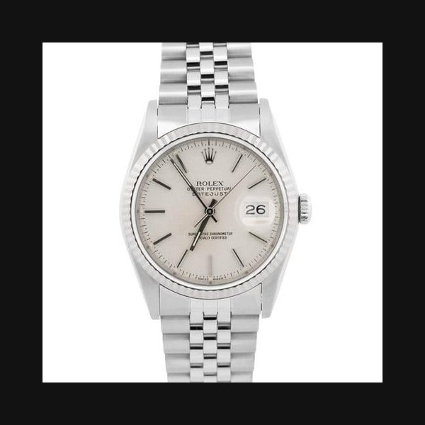 Rolex Rolex DatejustSILVER LINEN 36mm Stainless Steel 18K White Gold JUBILEE 16234