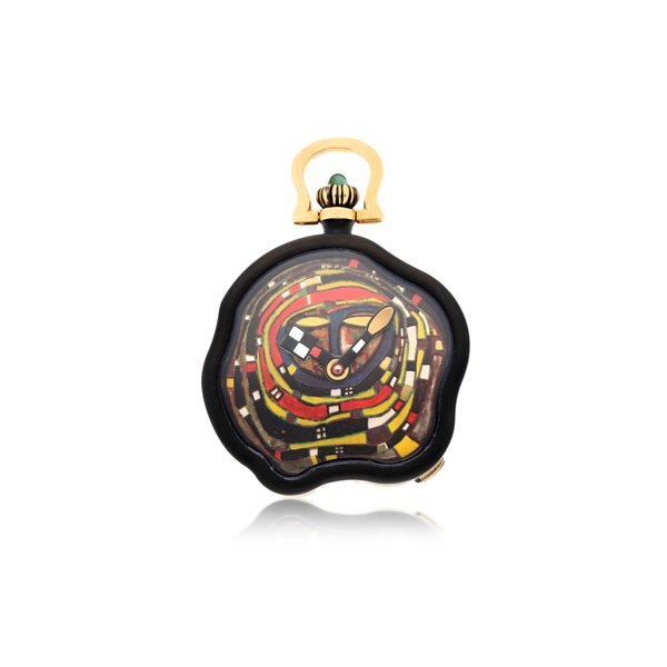 Friedensreich Hundertwasser An unusual gold and blackened asymmetrical double open-faced keyless lever watch made to commemorate the anniversary of the universal declaration of human rights Circa 1991, no. 125/999, Price & Market Data