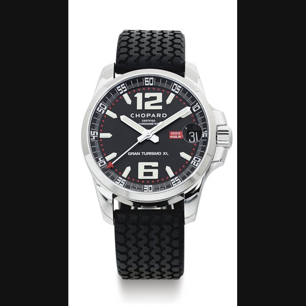CHOPARD. A STAINLESS STEEL AUTOMATIC WRISTWATCH WITH DATE, CENTER SECONDS AND BRACELET SIGNED CHOPARD, GRAN TURISMO XL, MILLE MIGLIA, MOVEMENT NO. 53211, CASE NO. 1121110, REF. 16-8997, RECENT