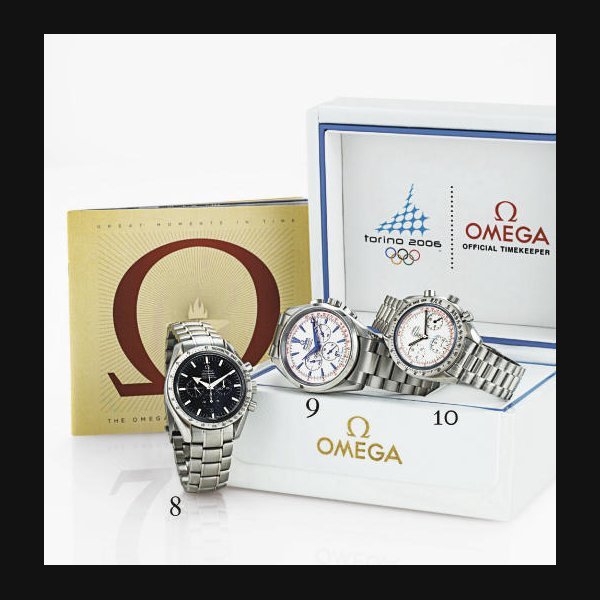 Omega OMEGA. A LARGE STAINLESS STEEL AUTOMATIC CHRONOGRAPH WRISTWATCH WITH DATE AND BRACELET SIGNED OMEGA, "SPEEDMASTER BROAD ARROW", AUTOMATIC CHRONOMETER, CASE NO. 78006188, REF. 178.0022, CIRCA 2001