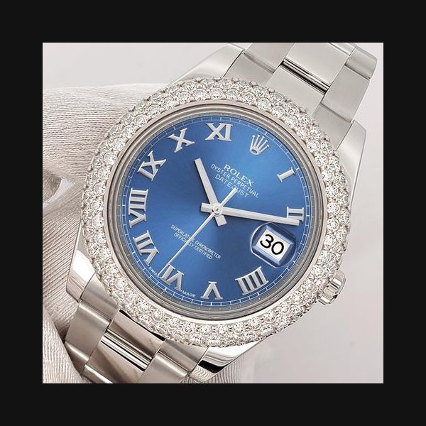 rolex Rolex Datejust II41mm 6.25ct Diamond Bezel/Blue Roman Watch 116300 Box Papers