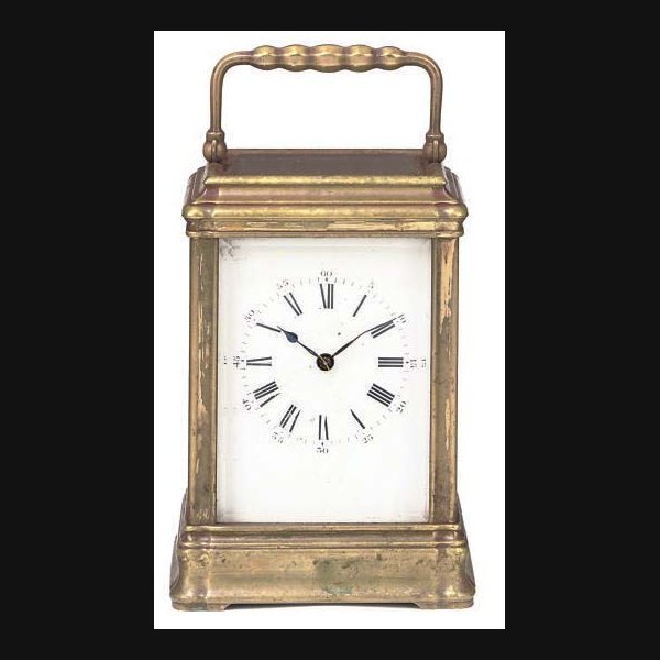 A French brass striking eight day carriage clock HENRI JACOT, NO.9522. CIRCA 1880