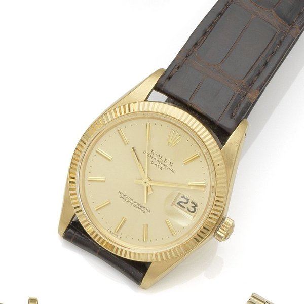 Rolex. An 18K gold automatic calendar wristwatch Date, Ref:1503, Serial No.3921***, Movement No.D59****, London Hallmark for 1975