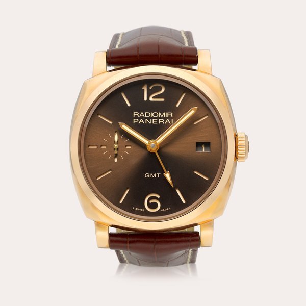 Panerai Radiomir 1940 GMT, Reference PAM00570 | A pink gold dual time zone wristwatch with date and power reserve indication, Circa 2016 | 沛納海 | Radiomir 1940 GMT  型號PAM00570 | 粉紅金兩地時間腕錶，備日期顯示及動力儲備顯示，約2016年製 · PAM00570