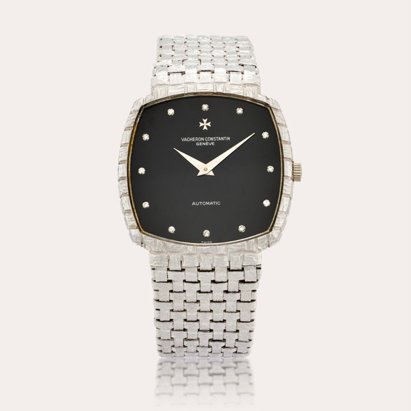 Vacheron Constantin Reference 7391 Q | A white gold and diamond-set cushion shaped bracelet watch with onyx dial, Circa 1980
