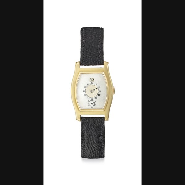 C.H. Meylan. A Fine and Rare 18k Gold Tonneau-shaped Jump Hour Wristwatch Signed C.H. Meylan, Brassus, Movement and Case No. 43'231, Circa 1935