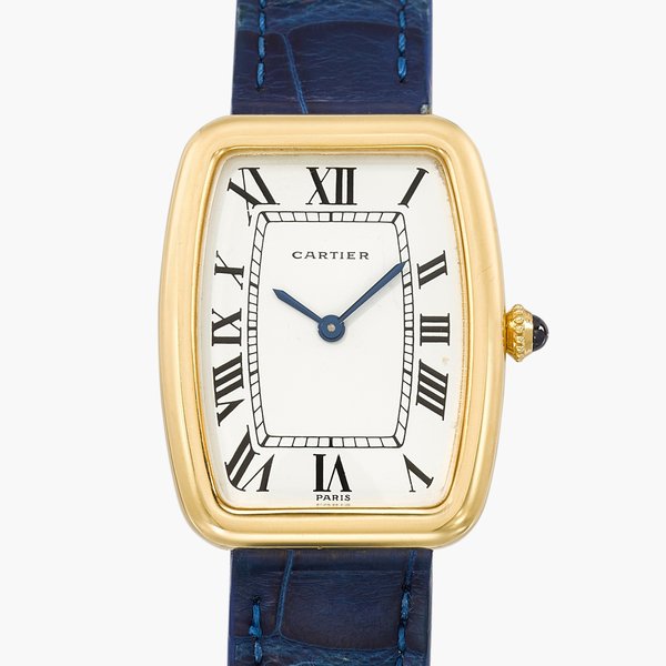 Cartier, Paris Fabergé | A yellow gold rectangular wristwatch | Circa 1970