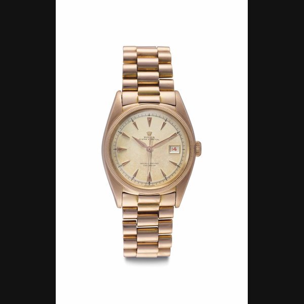 Rolex Rolex. A Fine, Rare and Highly Attractive 18k Pink Gold Automatic Wristwatch with Red Date, Center Seconds and Bracelet Signed Rolex, Oyster Perpetual, Ref. 6105, Case No. 837'498, Circa 1951