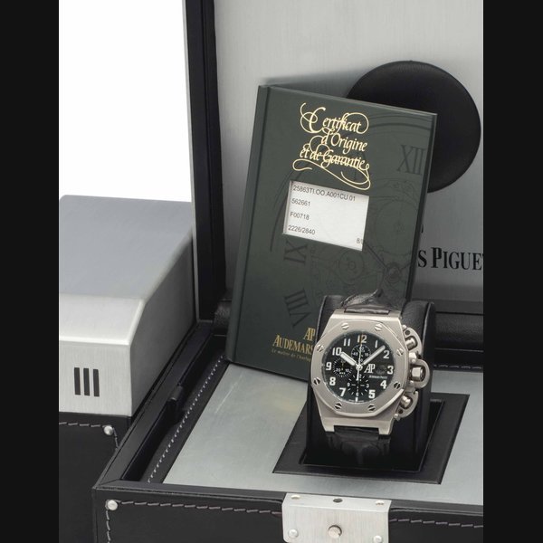 Audemars Piguet Audemars Piguet. A Limited Edition Oversized Titanium Automatic Chronograph Wristwatch With Date SIGNED AUDEMARS PIGUET, ROYAL OAK OFFSHORE, LIMITED EDITION, T3, REF. 25863TI, MOVEMENT NO. 562661, CASE NO. F00718, CIRCA 2004