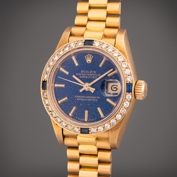 Rolex Reference 69178 Datejust | A yellow gold, diamond, and sapphire-set automatic wristwatch with date and bracelet, Circa 1990 · 69178