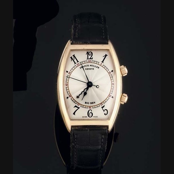 Franck Muller Franck Muller. An 18ct Gold Tonneau Centre Seconds Alarm Wristwatch SIGNED FRANCK MULLER GENEVE, BIG BEN, PIECE NO 22, REF. NO 5850AL, CIRCA 2000, Price & Market Data