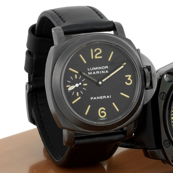 Panerai. A black DLC coated stainless steel manual wind wristwatch Luminor Marina, Ref:PAM00004, No.A1111/1500, OP6502, BB971901, Movement No.170406, Sold 14th November 1998