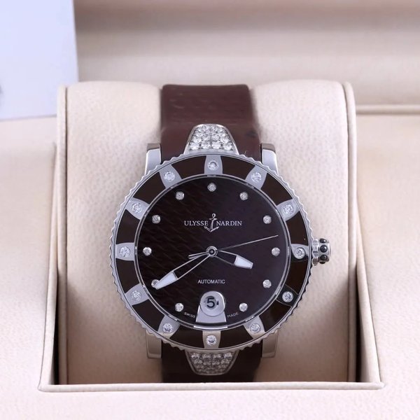 Ulysse Nardin Lady Marine Diver 40 Steel / Diamond-Set / Brown / Diamond-Set / Strap Ref. 8103-101E-3C/15