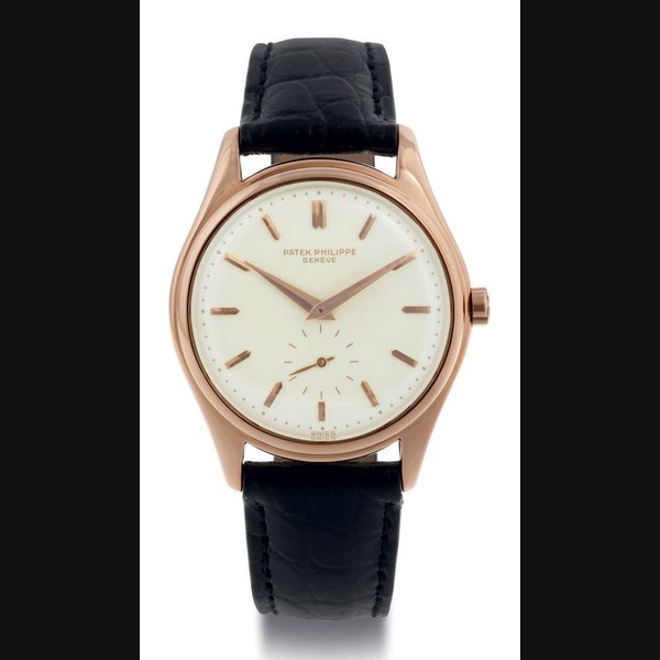 PATEK PHILIPPE. AN UNUSUAL 18K PINK GOLD AUTOMATIC WRISTWATCH WITH METAL DIAL SIGNED PATEK PHILIPPE, GENEVE, MOVEMENT NO. 760999, CASE NO. 682175, REF. 2526, MANUFACTURED IN 1954