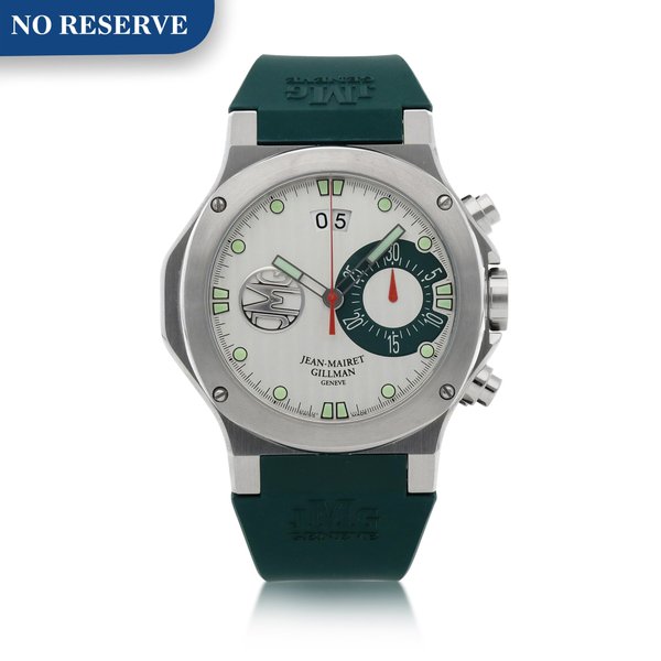 Jean-Mairet & Gillman BRITISH RACING GREEN STAINLESS STEEL CHRONOGRAPH WRISTWATCH WITH DATE CIRCA 2005