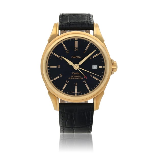 Omega DeVille Co-Axial GMT, Ref. 4633.80.33  Yellow gold dual time zone wristwatch with date and co-axial escapement  Circa 2006